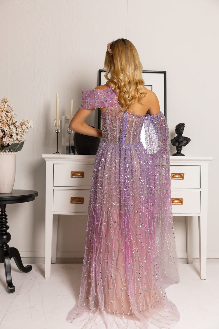 ombre dress purple A-line Dark Purple Ombre Tulle Evening Party Dresses Long Prom Dresses