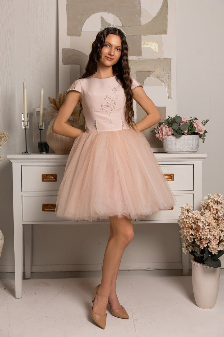 Pure Powder Pink Dress with Tulle Skirt 0. Сouture Design Pure Powder Pink Dress with Tulle Skirt 0. Сouture Design